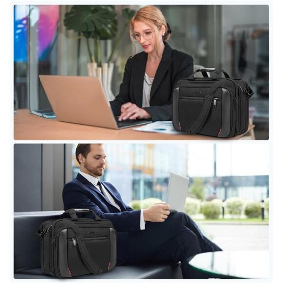 Laptop Bag 17 Inch Briefcase Messenger Bag Expandable Water Repellent Work Trave - Picture 2 of 7